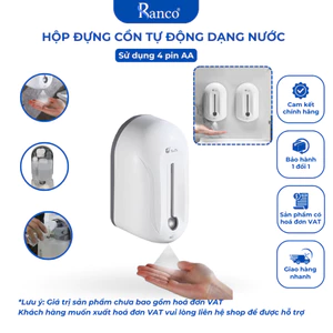 Hộp đựng dung dịch sát khuẩn dạng nước, đựng cồn rửa tay cảm ứng tự động RANCO 1100ml KT - 805