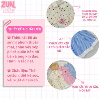 Set Bé Gái Sơ Mi Baby Three AZB519 – Áo Sơ Mi Kẻ Sọc + Chân Váy Xếp Ly Có Quần Bảo Hộ, Vải Thô Cotton Cao Cấp