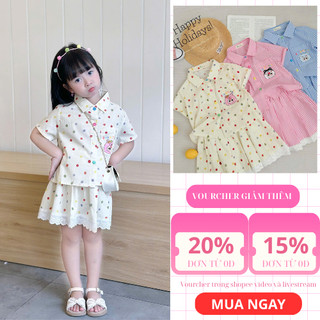 Set Bé Gái Sơ Mi Baby Three AZB519 – Áo Sơ Mi Kẻ Sọc + Chân Váy Xếp Ly Có Quần Bảo Hộ, Vải Thô Cotton Cao Cấp