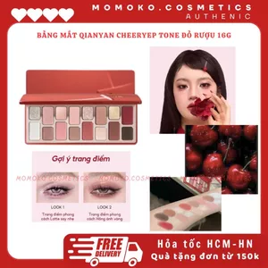 Bảng Mắt Qianyan Chính Hãng 4 Chất Phấn, Tông Đỏ Nâu Hồng, Phấn Mịn Dễ Tán, Phấn mắt Tone Đỏ Rượu Cheeryep 16g