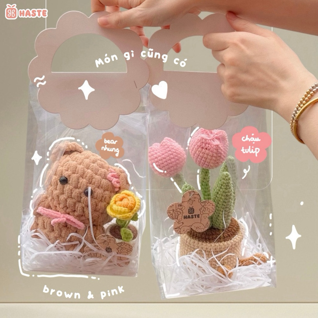 Set Túi Quà Tặng Thầy Cô Tốt Nghiệp Sinh Nhật Handmade Chậu Hoa Len Bạn Nữ Phong cách dễ thương