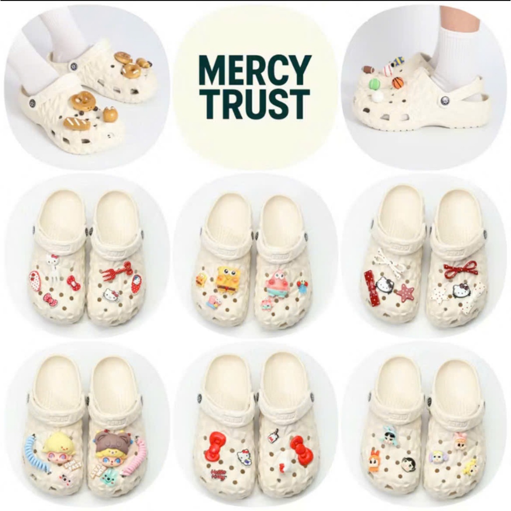 [Kèm Sticker Theo Bộ + Vớ] Dép Sục Mercy Trust Kim Cương Kèm Charm Như Hình Nam Nữ Giày Xăng Đan EVA Êm Nhẹ k knb