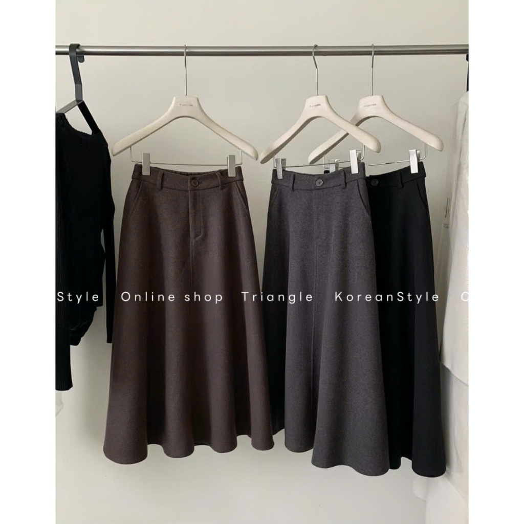 TRIANGLE - Daybyday Skirt (Cân nhắc kỹ, return is not welcomed) - Chân váy dạ dáng A dài Hàn Quốc phong cách thanh lịch