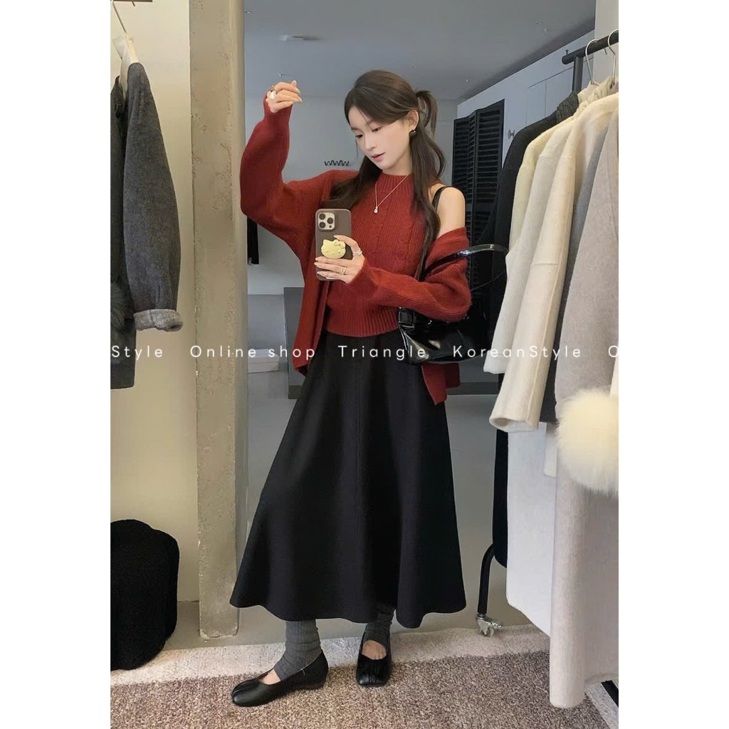 TRIANGLE - Daybyday Skirt (Cân nhắc kỹ, return is not welcomed) - Chân váy dạ dáng A dài Hàn Quốc phong cách thanh lịch