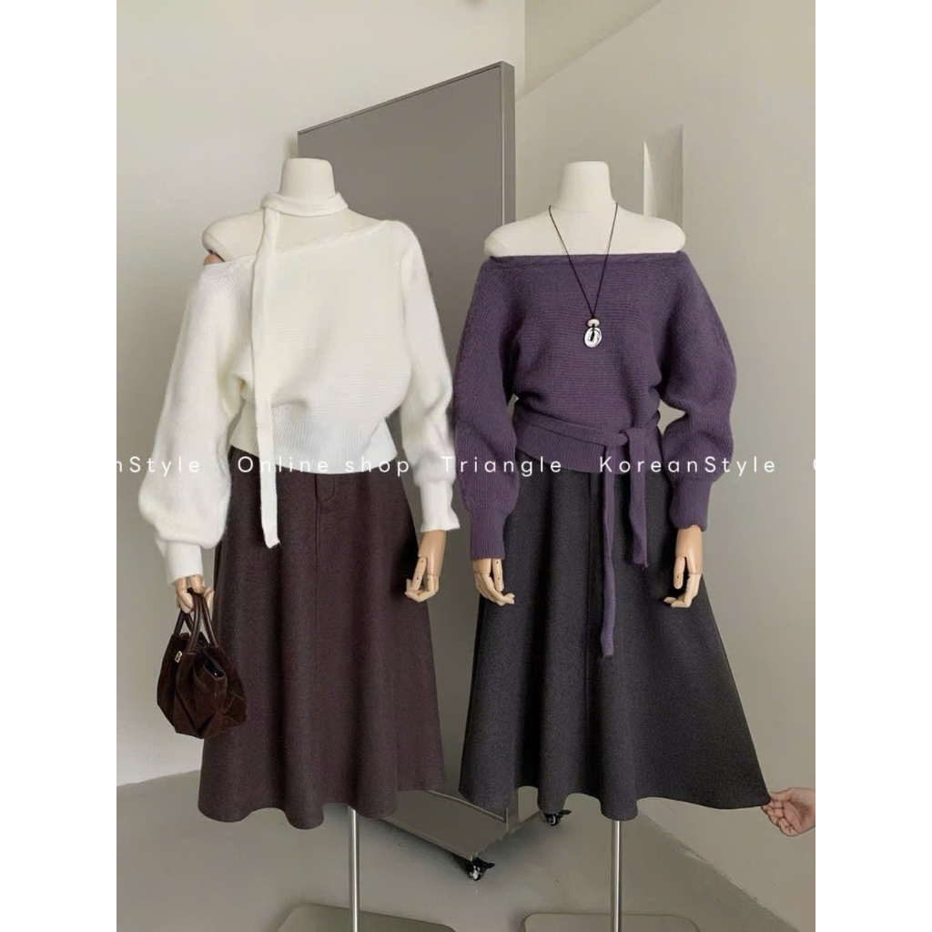 TRIANGLE - Daybyday Skirt (Cân nhắc kỹ, return is not welcomed) - Chân váy dạ dáng A dài Hàn Quốc phong cách thanh lịch