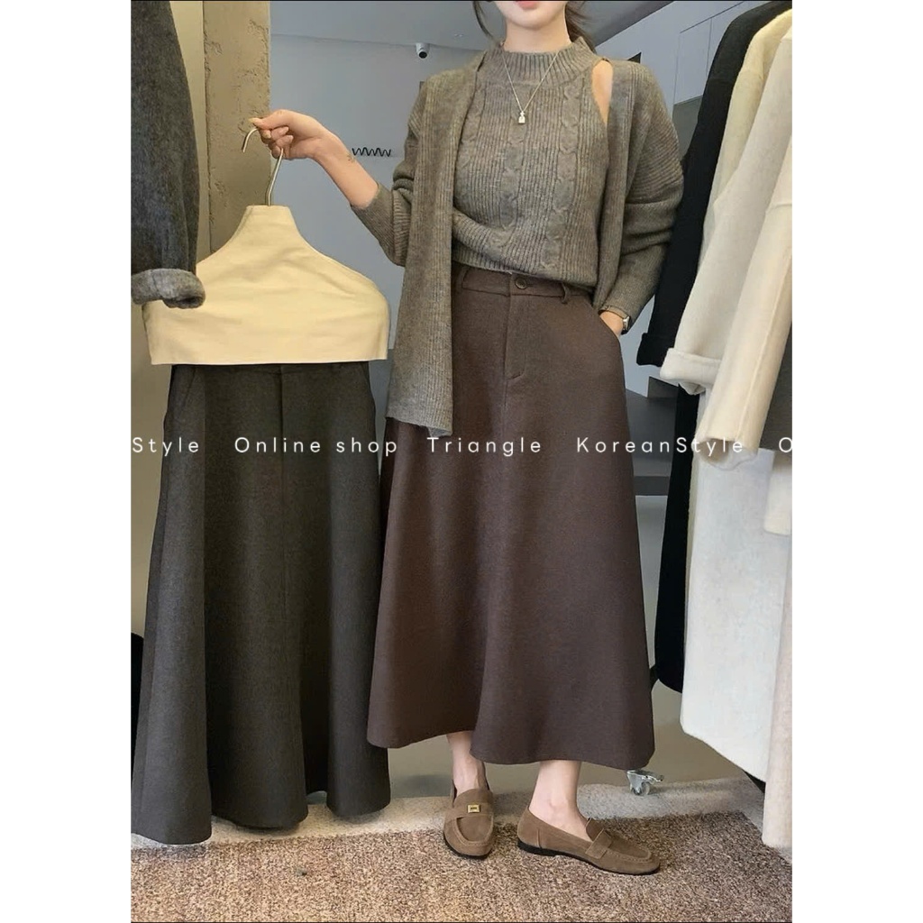 TRIANGLE - Daybyday Skirt (Cân nhắc kỹ, return is not welcomed) - Chân váy dạ dáng A dài Hàn Quốc phong cách thanh lịch