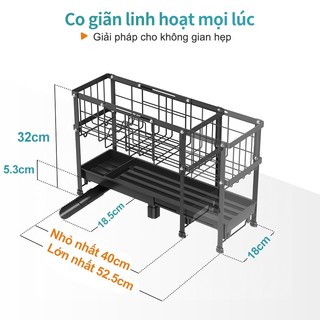Gslife Kệ Để Bát Đĩa 2 Tầng Co Giãn Đa Năng - Thoát Nước Hiệu Quả, Có Giá Đựng Đũa & Thìa