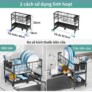 Gslife Kệ Để Bát Đĩa 2 Tầng Co Giãn Đa Năng - Thoát Nước Hiệu Quả, Có Giá Đựng Đũa & Thìa