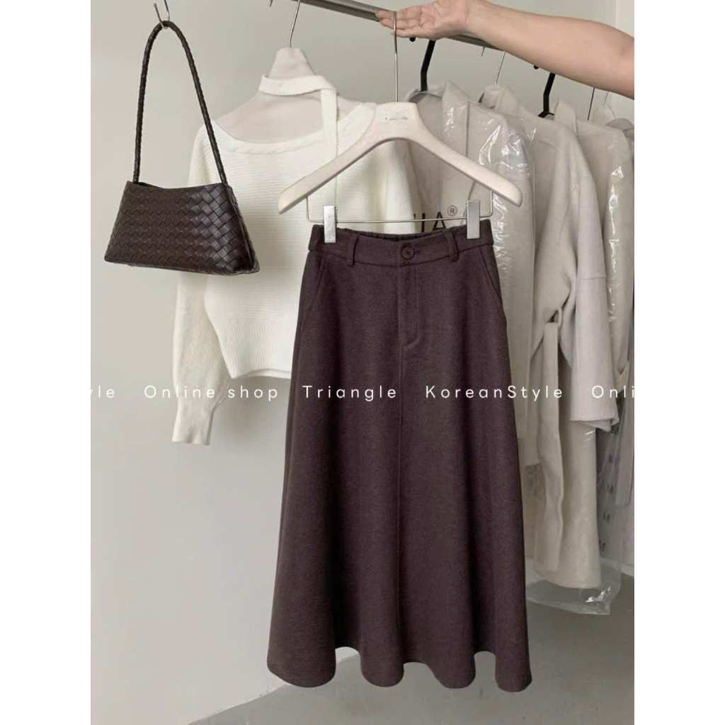 TRIANGLE - Daybyday Skirt (Cân nhắc kỹ, return is not welcomed) - Chân váy dạ dáng A dài Hàn Quốc phong cách thanh lịch