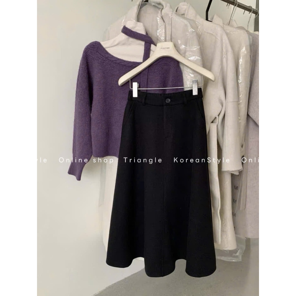 TRIANGLE - Daybyday Skirt (Cân nhắc kỹ, return is not welcomed) - Chân váy dạ dáng A dài Hàn Quốc phong cách thanh lịch
