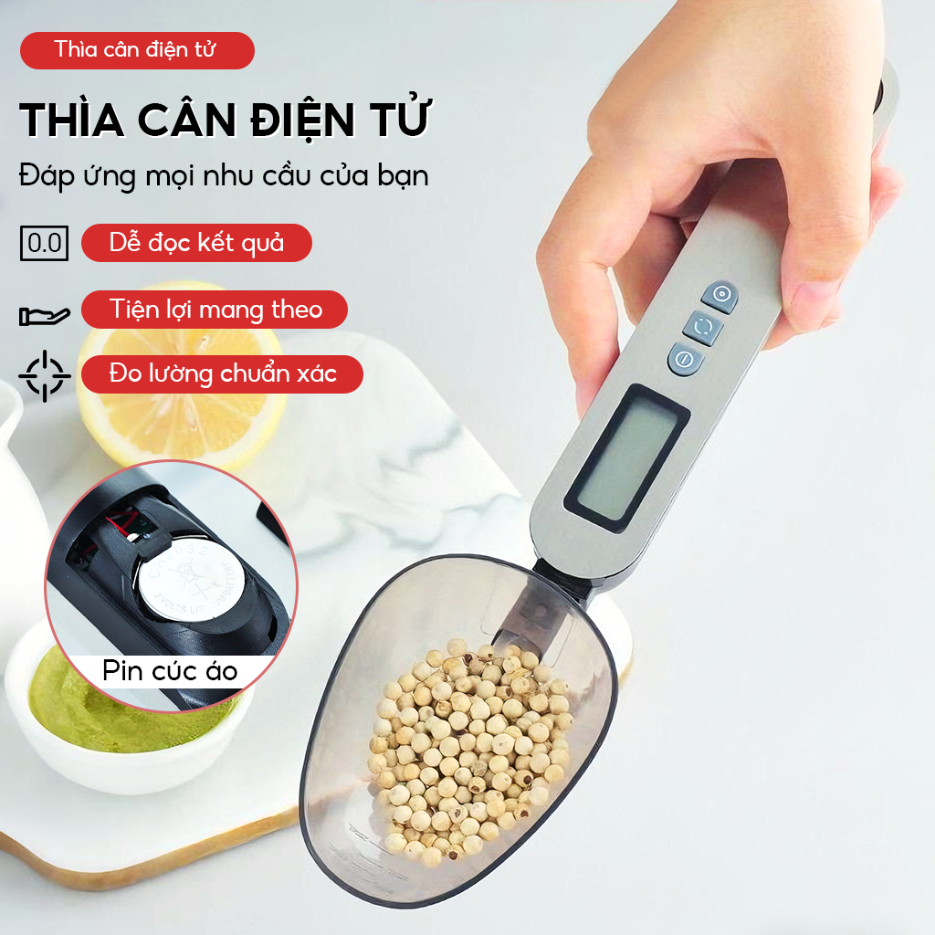 Cân thìa thực phẩm , Cân nhà bếp kỹ thuật số 0,1g / 500g, Cân thìa đo điện bằng thép không gỉ, có hai đầu thìa