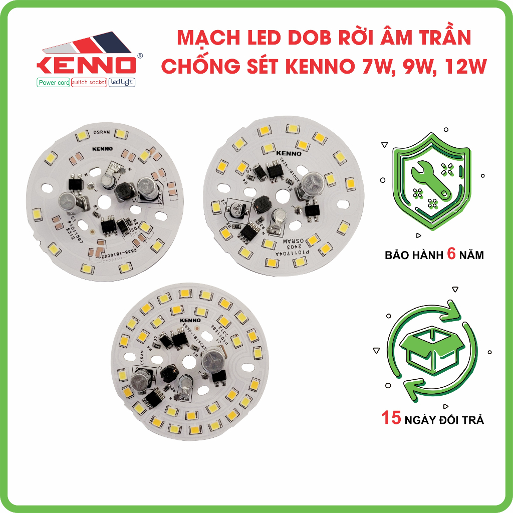 KENNO Combo Mạch đèn led DOB âm trần PCB công suất 7W, 9W, 12w - ánh sáng trắng, vàng, đổi màu