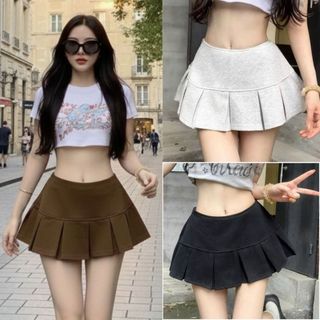 Chân váy xếp ly y2k dáng ngắn chất nỉ hai da màu nâu đen xám trẻ trung dễ phối đồ VANISA CT480