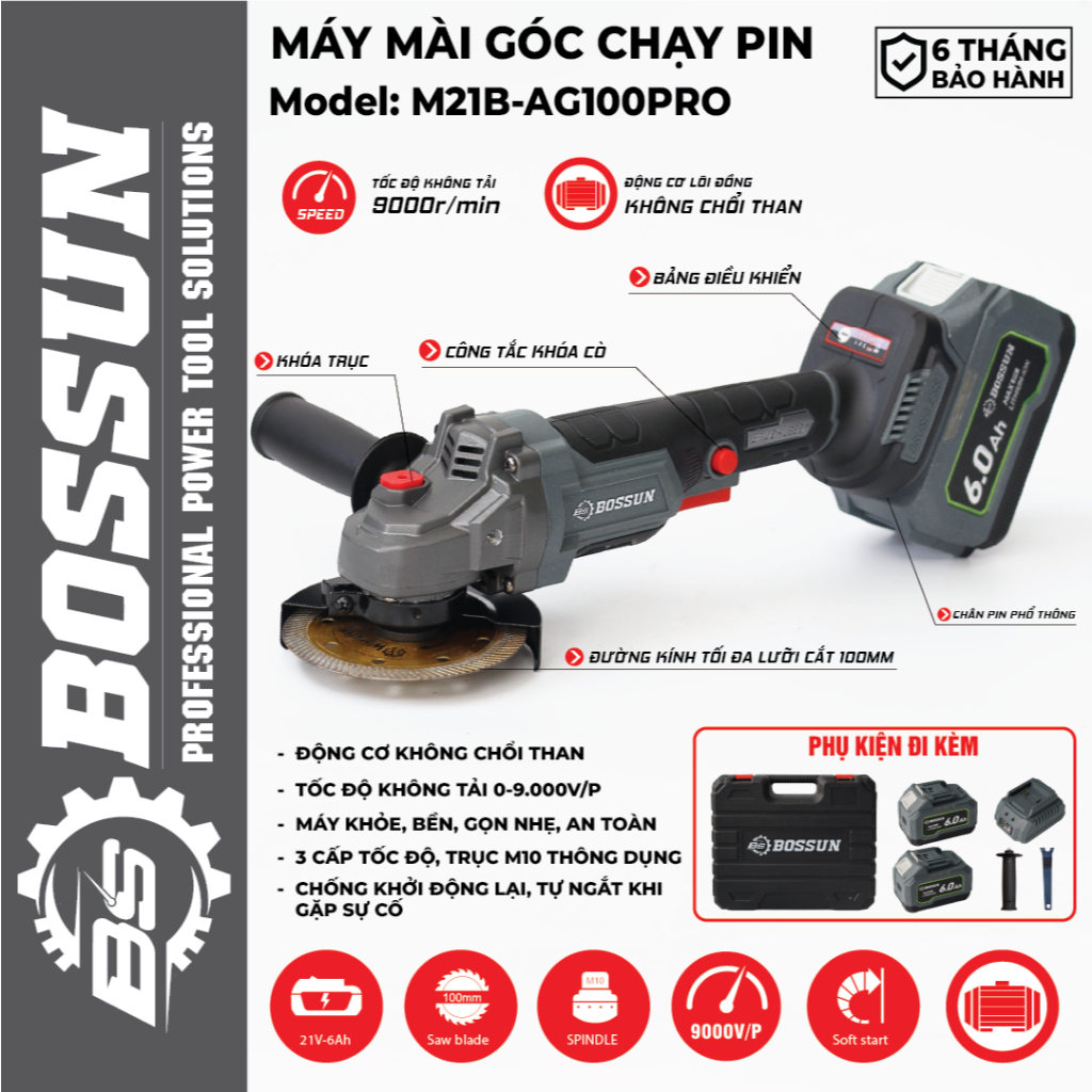 [Combo] Bộ máy siết Bulong Bossun M21B-IW400N + Thân Máy Mài Bossun M21B-AG100PRO