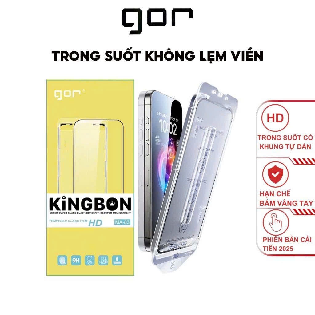 Kính Cường lực iPhone GOR WK Trong Suốt Kèm Khung Tự Dán WTP 034 - 083 Iphone X -17 PRO MAX