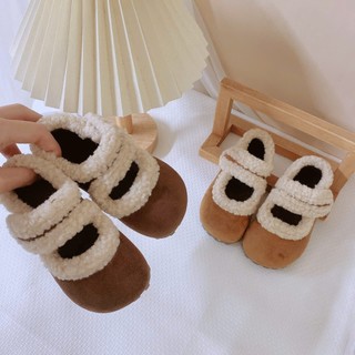 Sz23-30 Giày Bốt Da Lộn Phối Lông Cừu Quai Dán Cho Bé Gái K181
