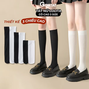 Tất trắng dài trơn màu GOMTAT dành cho nữ, vớ lolita nữ cổ cao, dưới gối và qua gối - HOT-1805