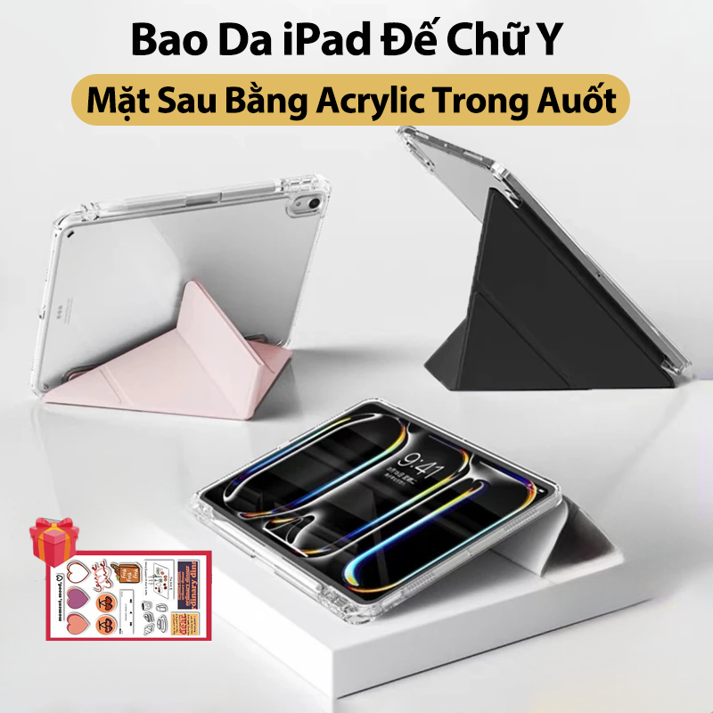 Bao Da IPad Air4/5/6/7 Ốp Lưng iPad gấp hình chữ Y Với Mặt Lưng Acrylic Trong Suố Cho iPad gen10/11 Pro11 iPad 7/8/9th