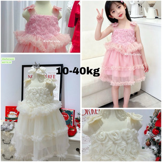 🎅 Váy Noel/Tết bé gái🎄Đầm công chúa bé gái hoa 3D, voan mềm, dáng xòe tầng sang trọng - Đi tiệc, Noel, Tết