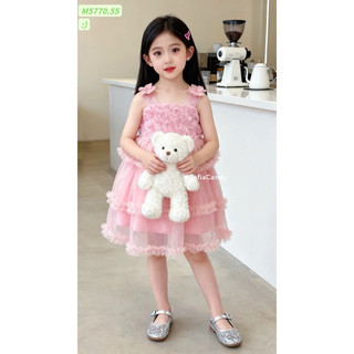 🎅 Váy Noel/Tết bé gái🎄Đầm công chúa bé gái hoa 3D, voan mềm, dáng xòe tầng sang trọng - Đi tiệc, Noel, Tết