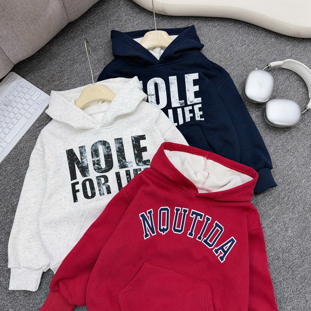 Áo HOODIE NỈ LÓT NHUNG cho bé trai, chất dày mềm mịn, không bai xù. Lớp nhung mềm êm ấm, Dáng thời trang, size 17-60kg
