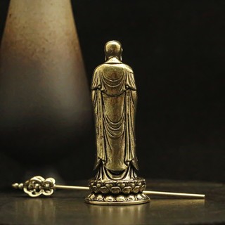 Tượng Địa Tạng Vương Mini Ngồi Thiền Cầm Tích Trượng - Đồng Thau Phật Giáo Decor