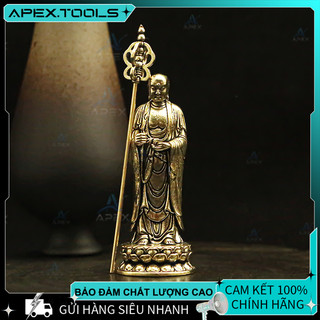 Tượng Địa Tạng Vương Mini Ngồi Thiền Cầm Tích Trượng - Đồng Thau Phật Giáo Decor