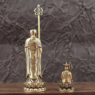 Tượng Địa Tạng Vương Mini Ngồi Thiền Cầm Tích Trượng - Đồng Thau Phật Giáo Decor