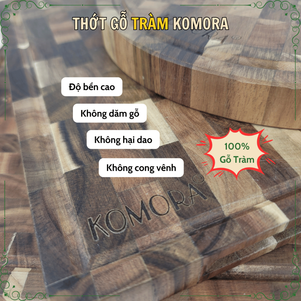 [Miễn Phí Khắc Theo Yêu Cầu] Thớt Gỗ Tràm KOMORA, Quà Tặng Ý Nghĩa, Không Dăm Gỗ, Bền Chắc, Độ Bền Cao