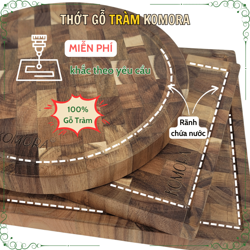 [Miễn Phí Khắc Theo Yêu Cầu] Thớt Gỗ Tràm KOMORA, Quà Tặng Ý Nghĩa, Không Dăm Gỗ, Bền Chắc, Độ Bền Cao