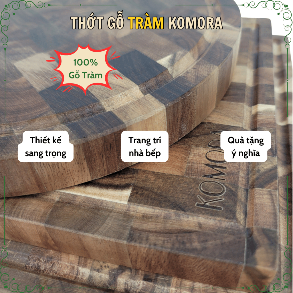 [Miễn Phí Khắc Theo Yêu Cầu] Thớt Gỗ Tràm KOMORA, Quà Tặng Ý Nghĩa, Không Dăm Gỗ, Bền Chắc, Độ Bền Cao