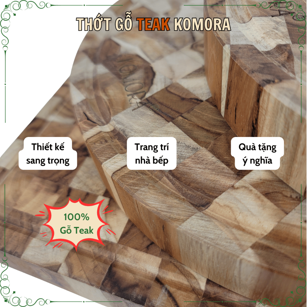 [Miễn Phí Khắc Theo Yêu Cầu] Thớt Gỗ Teak KOMORA, Quà Tặng Ý Nghĩa, Không Dăm Gỗ, Bền Chắc, Độ Bền Cao