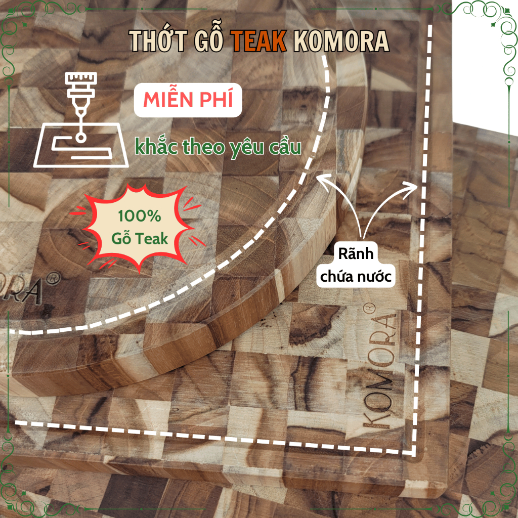 [Miễn Phí Khắc Theo Yêu Cầu] Thớt Gỗ Teak KOMORA, Quà Tặng Ý Nghĩa, Không Dăm Gỗ, Bền Chắc, Độ Bền Cao