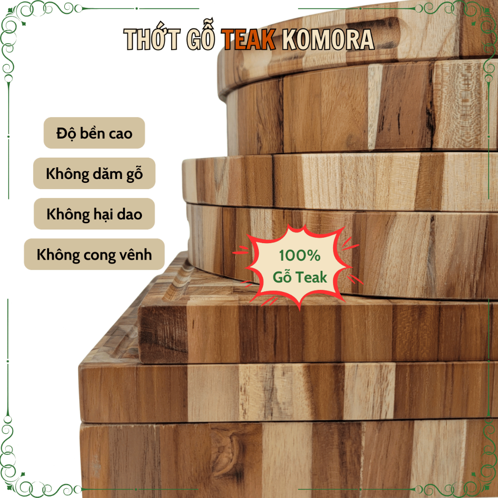 [Miễn Phí Khắc Theo Yêu Cầu] Thớt Gỗ Teak KOMORA, Quà Tặng Ý Nghĩa, Không Dăm Gỗ, Bền Chắc, Độ Bền Cao