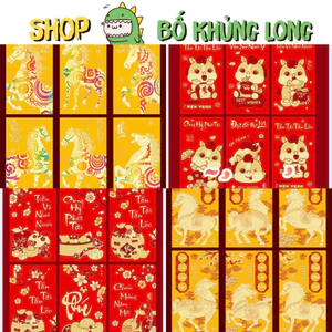 Lì Xì Chữ Nổi Tết Bính Ngọ 2026 VÀNG/ĐỎ Bao Lì Xì 3D Dập Nổi Kim Tuyến Cao Cấp - BỐ KHỦNG LONG