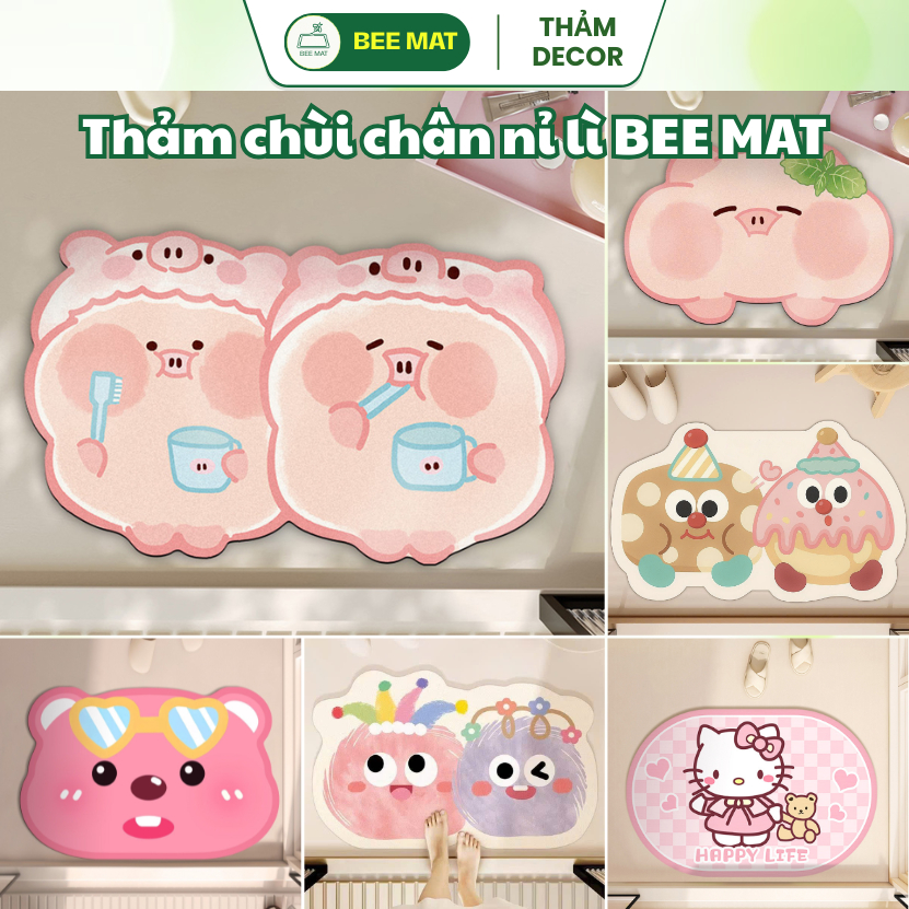 Thảm lau chân nỉ lì dễ thương 40x60cm, chống trơn trượt decor phòng khách phòng ngủ - BEEMAT BT01