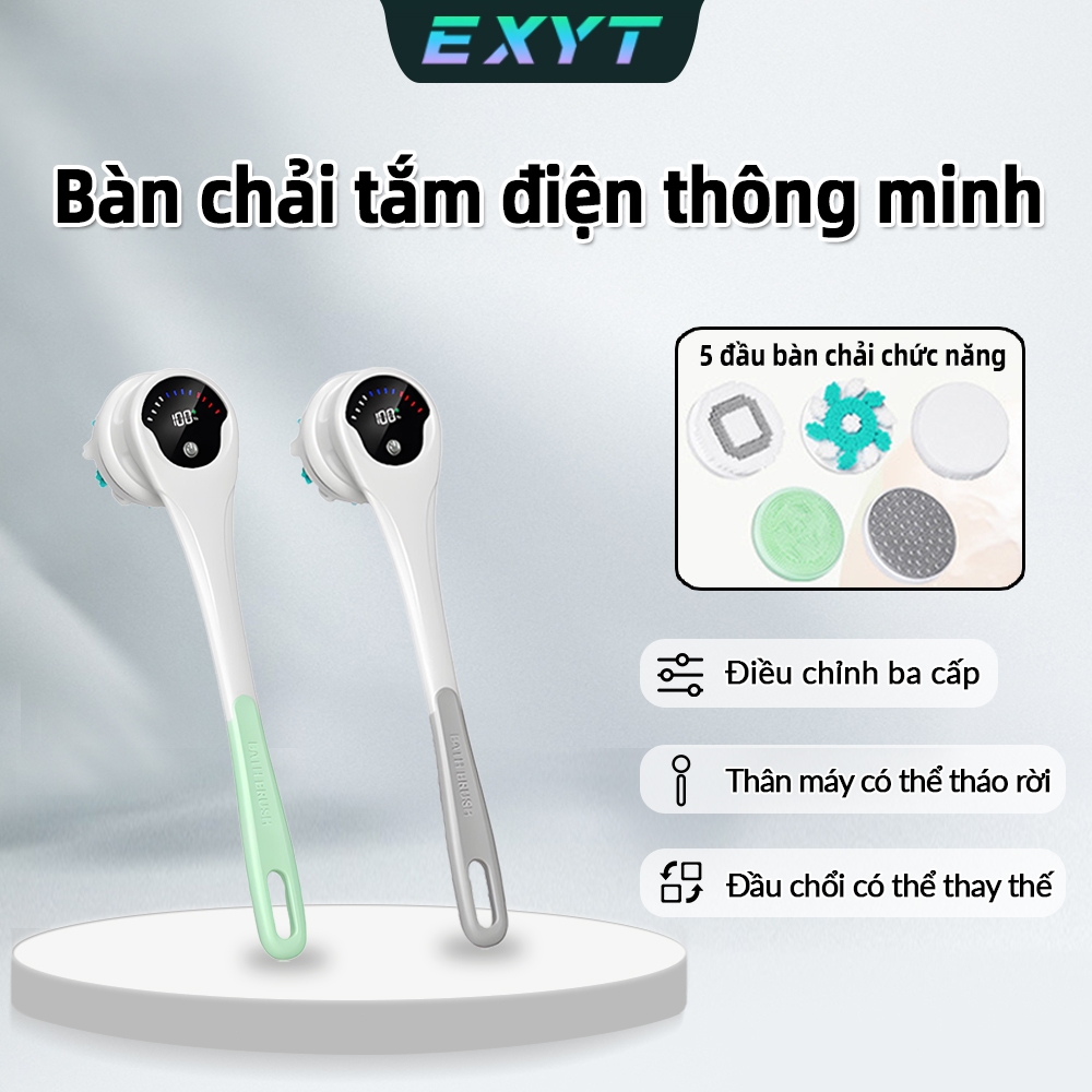 Bàn Chải Tắm Điện EXYT,Trải Nghiệm Spa 5 in 1,Tự Động Xoay 360°, Chống Nước IPX6, 5 Đầu Chải, Sạc USB, Vệ Sinh Toàn Thân
