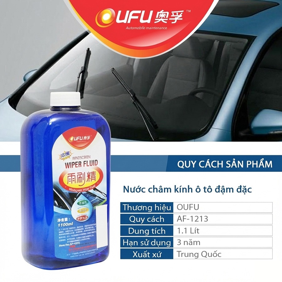 Nước Châm Gạt Kính Xe Đậm Đặc OUFU AF-1213 1.1L Phù Hợp Cho Nhiều Dòng Xe Ô Tô Xe Hơi Xe Tải Nên Pha Loãng Tỷ Lệ 1.1