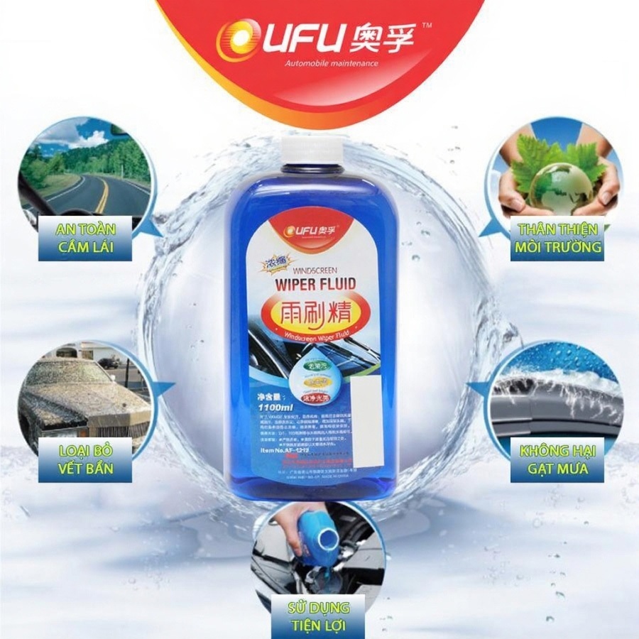 Nước Châm Gạt Kính Xe Đậm Đặc OUFU AF-1213 1.1L Phù Hợp Cho Nhiều Dòng Xe Ô Tô Xe Hơi Xe Tải Nên Pha Loãng Tỷ Lệ 1.1