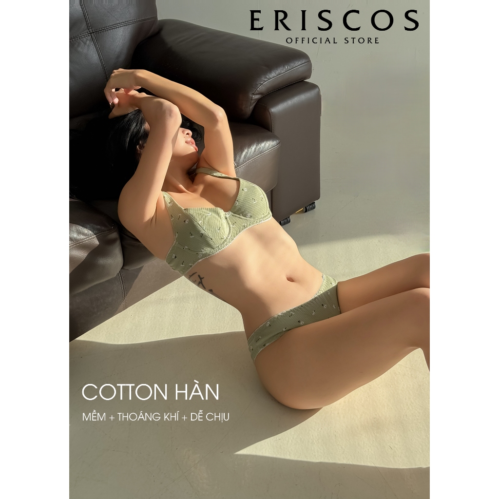 REMY Bộ đồ lót cotton mát gom quả co giãn áo ngực bra có gọng nâng cup gom quả quần lót nửa mông co giãn Eriscos