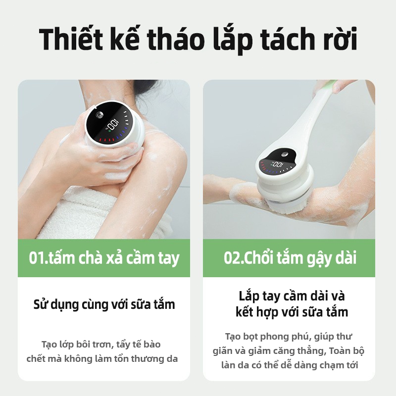 Bàn Chải Tắm Điện EXYT,Trải Nghiệm Spa 5 in 1,Tự Động Xoay 360°, Chống Nước IPX6, 5 Đầu Chải, Sạc USB, Vệ Sinh Toàn Thân