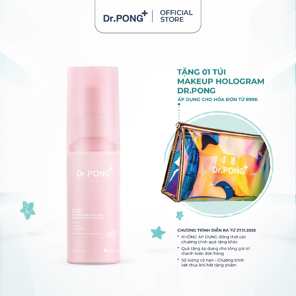 Xịt khử mùi trắng da, mờ thâm Dr.PONG 28D Whitening Drone 100ml