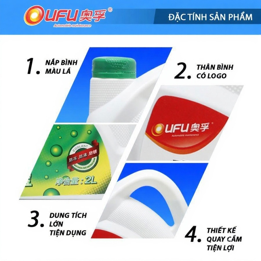 Nước Làm Mát Giải Nhiệt Động Cơ Xe Màu Lá OUFU AF-1201 2L Phù Hợp Cho Nhiều Dòng Xe Ô Tô Xe Hơi Xe Tải Xe Máy