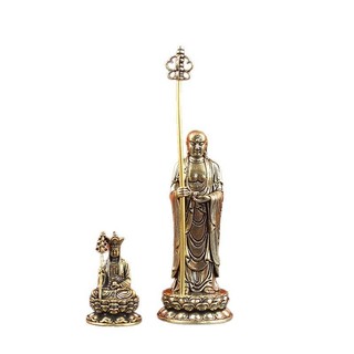 Tượng Địa Tạng Vương Mini, Ngồi Thiền Cầm Tích Trượng, Tượng Phật Đồng Thau Decor Nhà