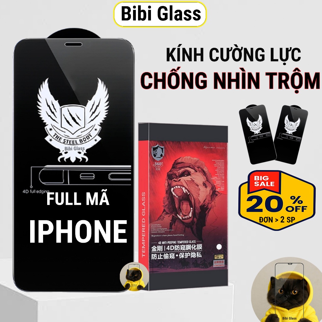 Kính cường lực iPhone 6plus 6s 6splus 7plus 8plus x xs 6 7 8 11 12 13 14 15 16 17 pro max AIR plus chống nhìn trộm