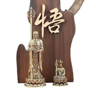 Tượng Địa Tạng Vương Mini, Ngồi Thiền Cầm Tích Trượng, Tượng Phật Đồng Thau Decor Nhà