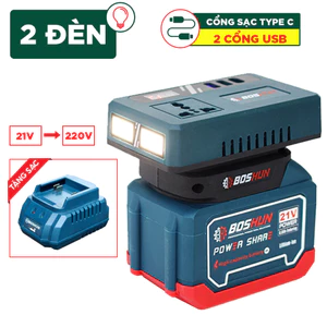Bộ Chuyển Đổi Biến Tần Boshun BS-CD220PRO 2 đèn 12-24V Thành Điện 220V, Kèm 15 Cell Tương Thích Quạt, Đèn, Sạc, Laptop