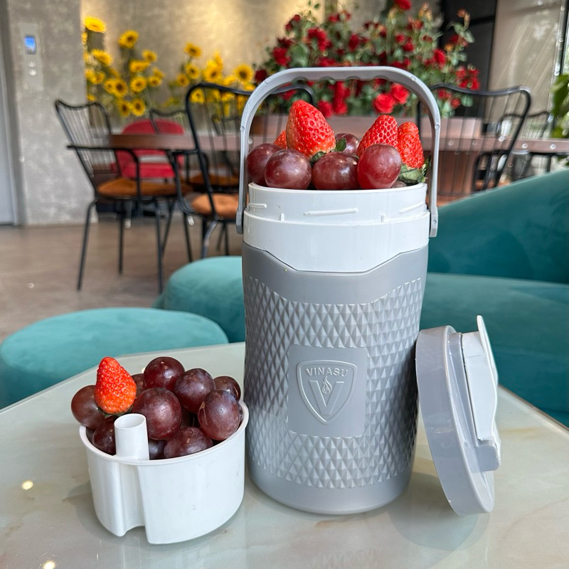Bình giữ nhiệt 2 trong 1 Vinasu 296 tặng kèm 1 khay chứa trái cây và 1 ống hút