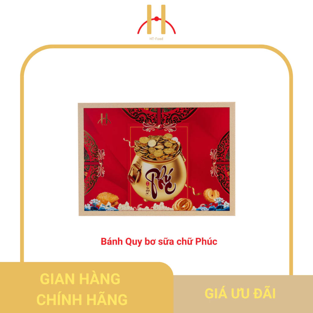 Bánh Quy Bơ Chữ Phúc Hũ Vàng Sang Trọng Hộp Quà Bánh Kẹo Tết Làm Quà Tặng Doanh Nghiệp, Công Ty