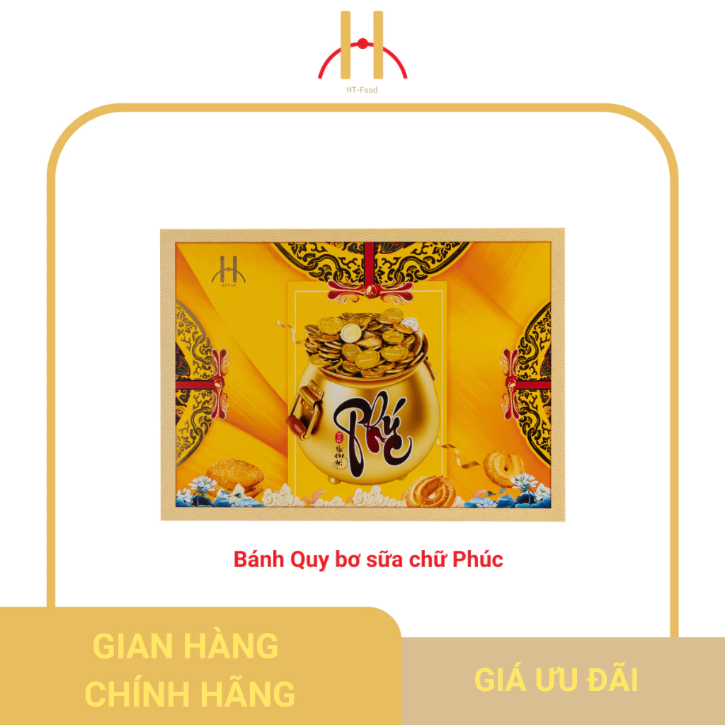 Bánh Quy Bơ Chữ Phúc Hũ Vàng Sang Trọng Hộp Quà Bánh Kẹo Tết Làm Quà Tặng Doanh Nghiệp, Công Ty